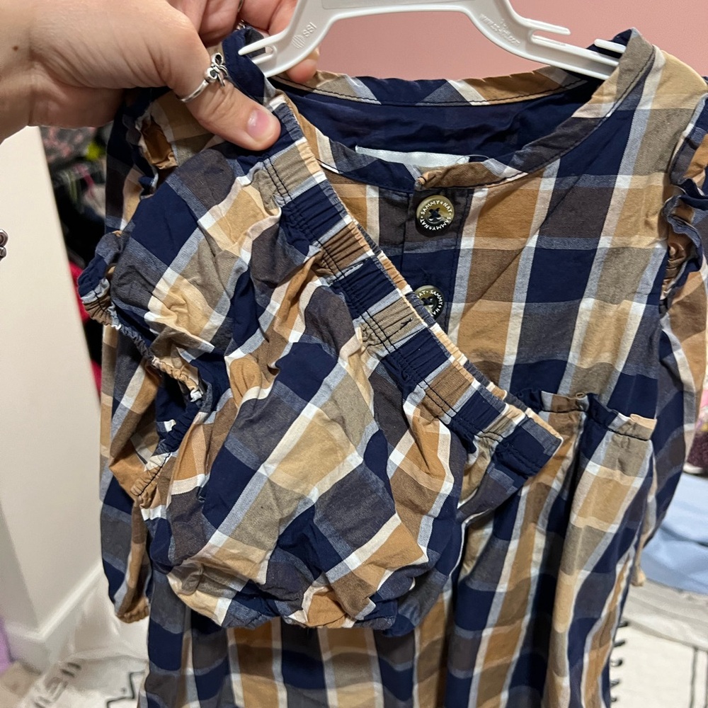 Plaid Button-Up Dress with Ruffle Sleeves